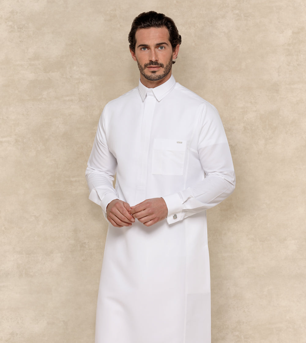 Premium White Thobe Designer Collar