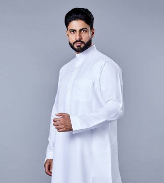 ثوب أبيض جاهز من قماش فسكوس ناعم